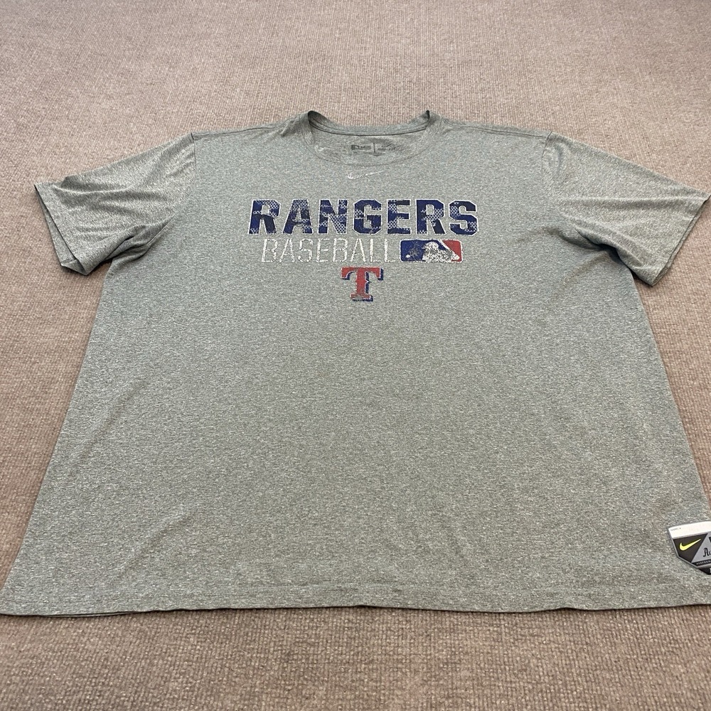 Texas Rangers Shirt Mens 2XL Gray MLB Baseball Nike Graphic Preformance Tee